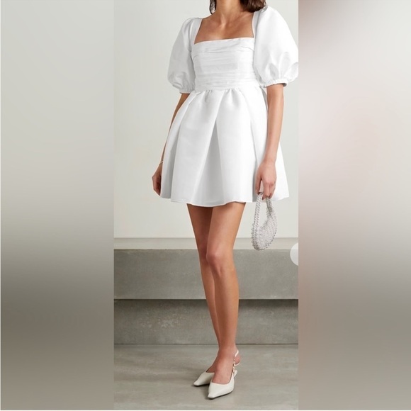 Self Portrait Pleated Taffeta white Mini Dress - Picture 2 of 8